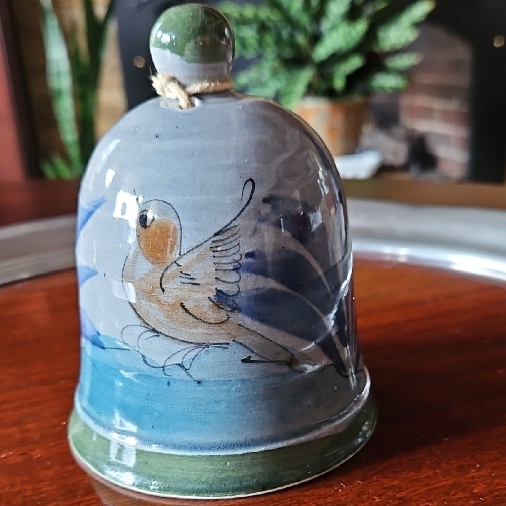 Tonala Mexican Ceramic Stoneware Bell with Bird Motif